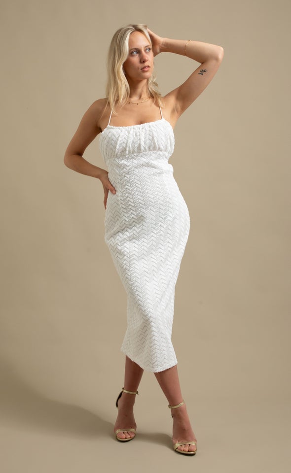 Lace Cross Back Midi Dress White