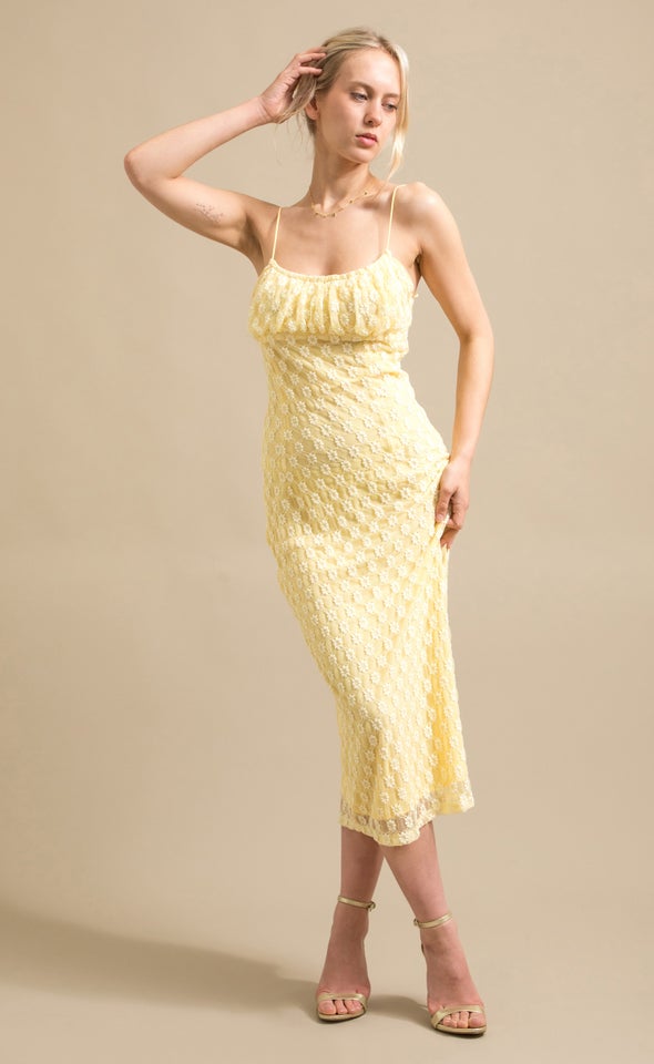 Lace Midi Dress Yellow