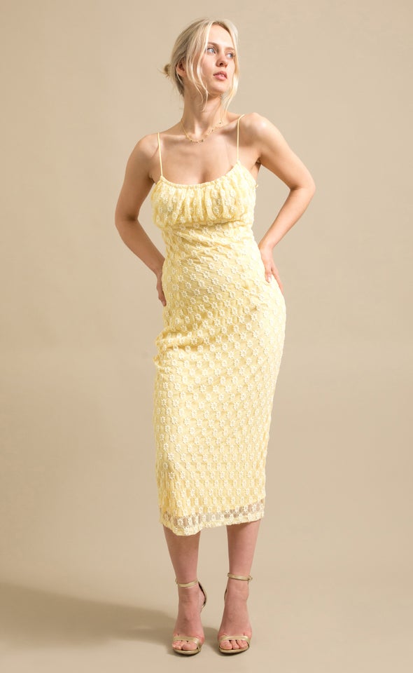 Lace Midi Dress Yellow