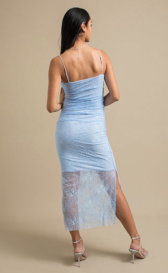 Lace Ruched Gown Ice Blue