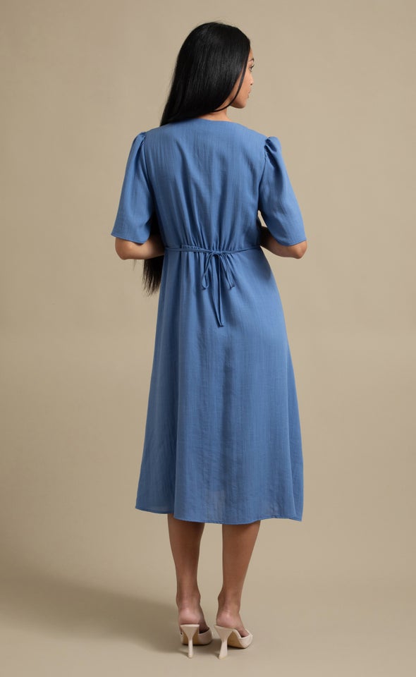 Linen Blend Button Front Dress Heather