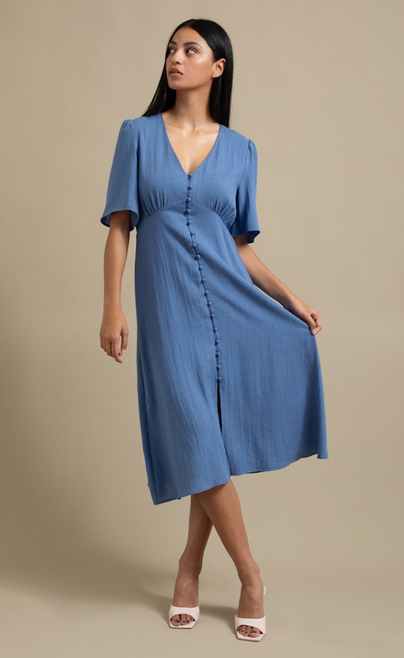 Linen Blend Button Front Dress Heather