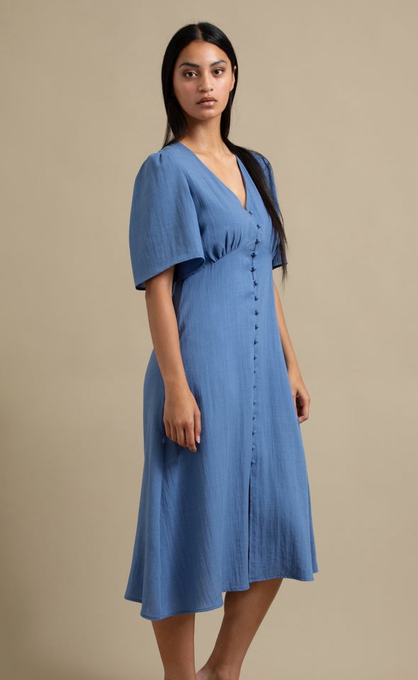 Linen Blend Button Front Dress Heather