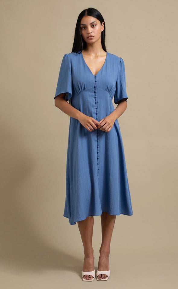 Linen Blend Button Front Dress Heather