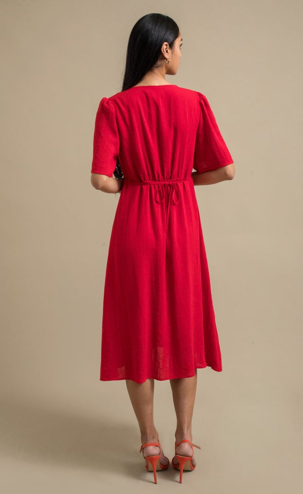 Linen Blend Button Front Dress Watermelon