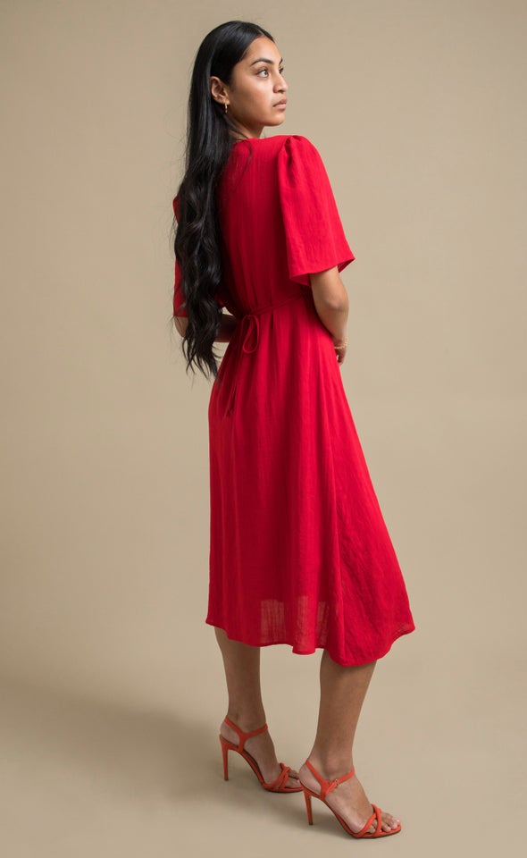 Linen Blend Button Front Dress Watermelon