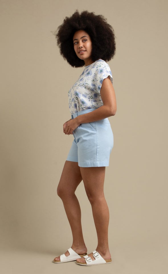 Linen Blend Tailored Short Light Blue