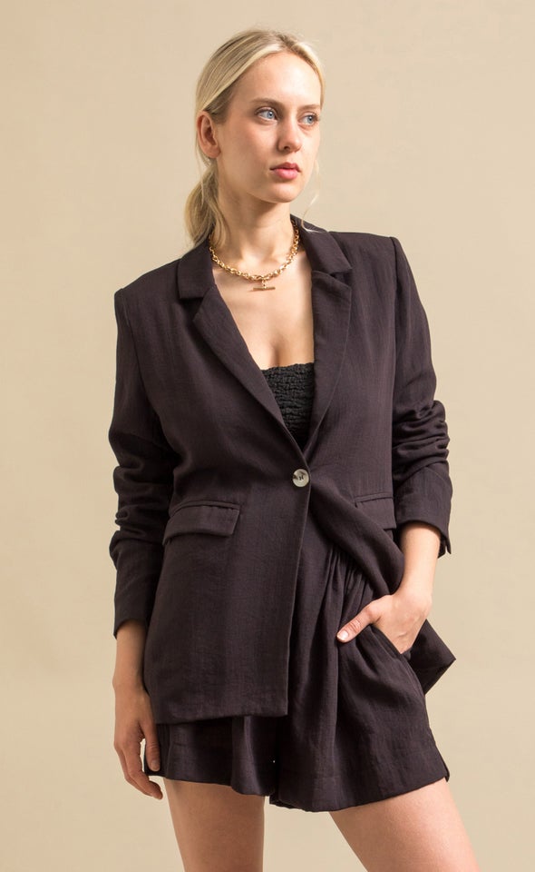 Linen Look Blazer Black