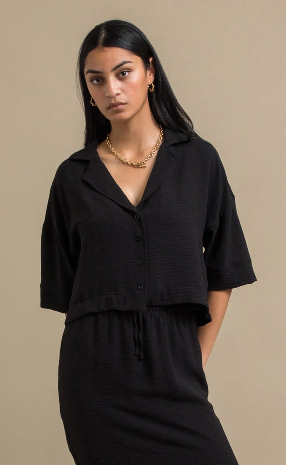 Linen Look Cropped Shirt Black