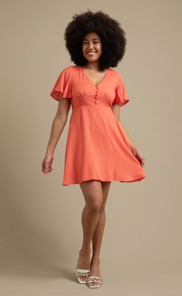 Linen Look Flutter Skater Dress Sorbet