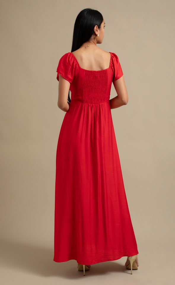 Linen Look Flutter Sleeve Maxi Watermelon