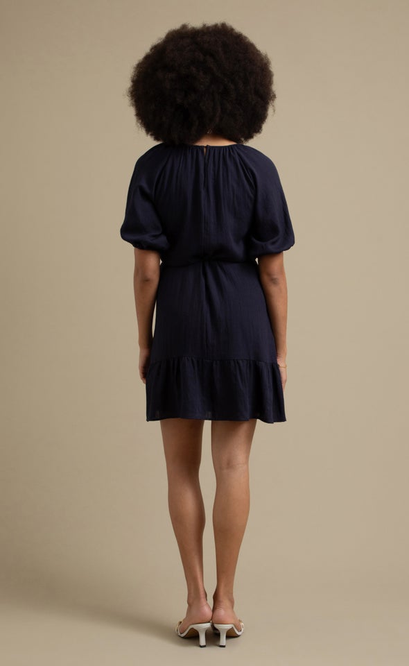 Linen Look Gathered T-Shirt Dress Ink