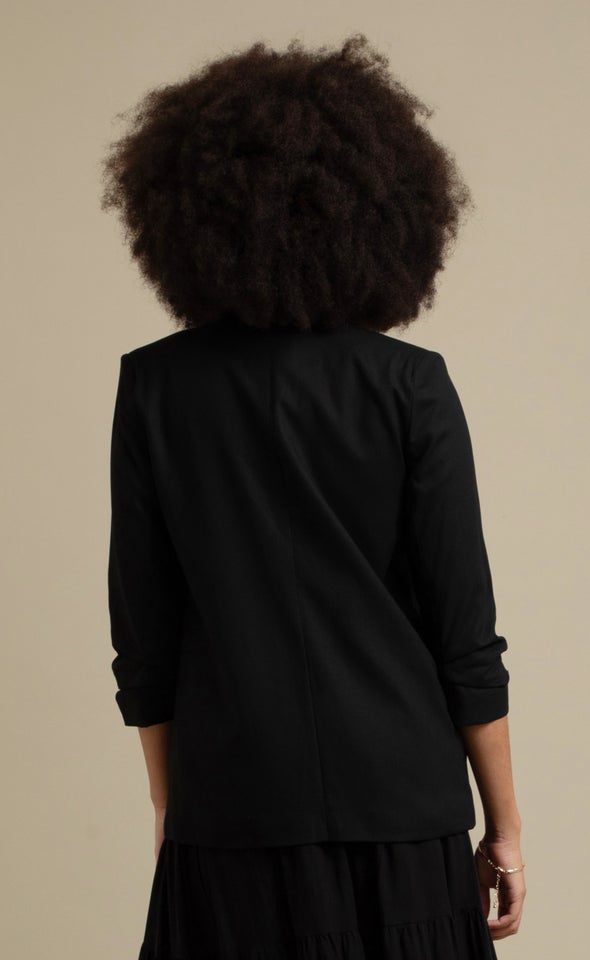 Linen Look Open Blazer Black