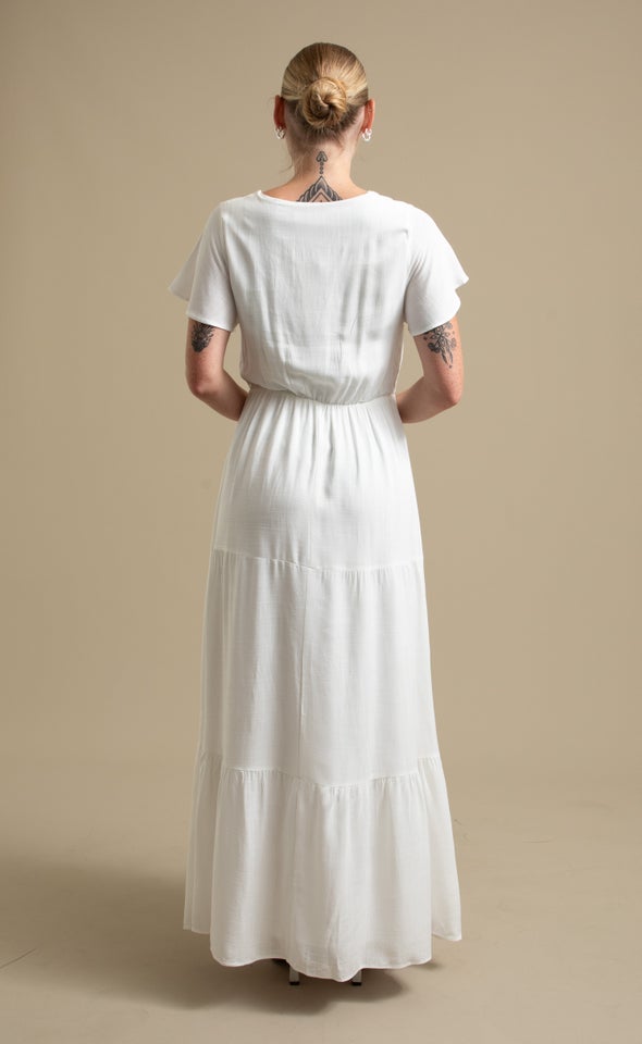 Linen Look Slv Tier Maxi Cream