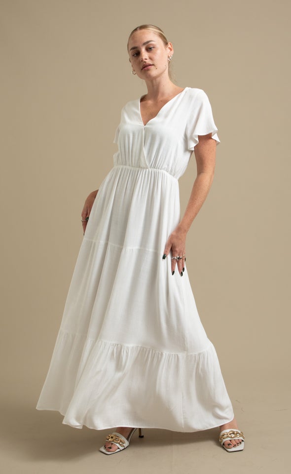 Linen Look Slv Tier Maxi Cream