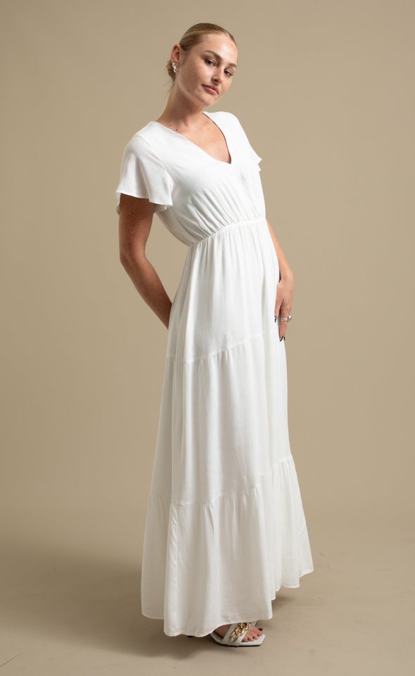 Linen Look Slv Tier Maxi Cream