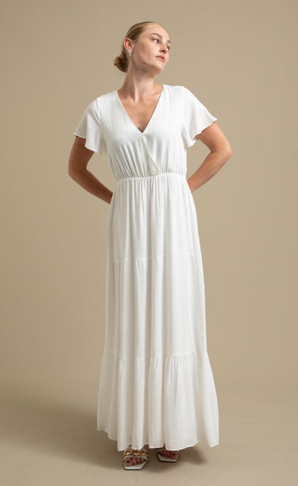 Linen Look Slv Tier Maxi Cream