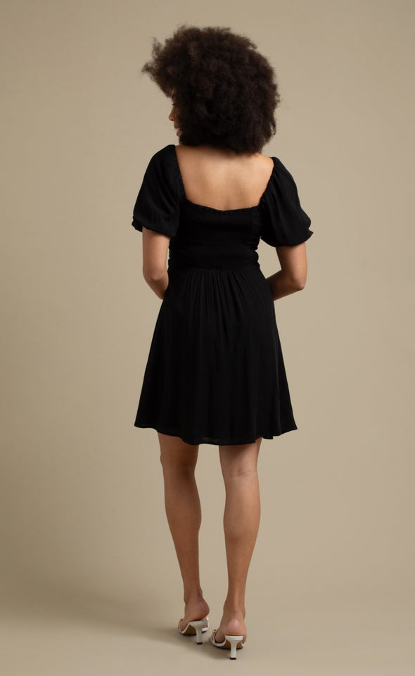 Linen Look Square Neck Dress Black