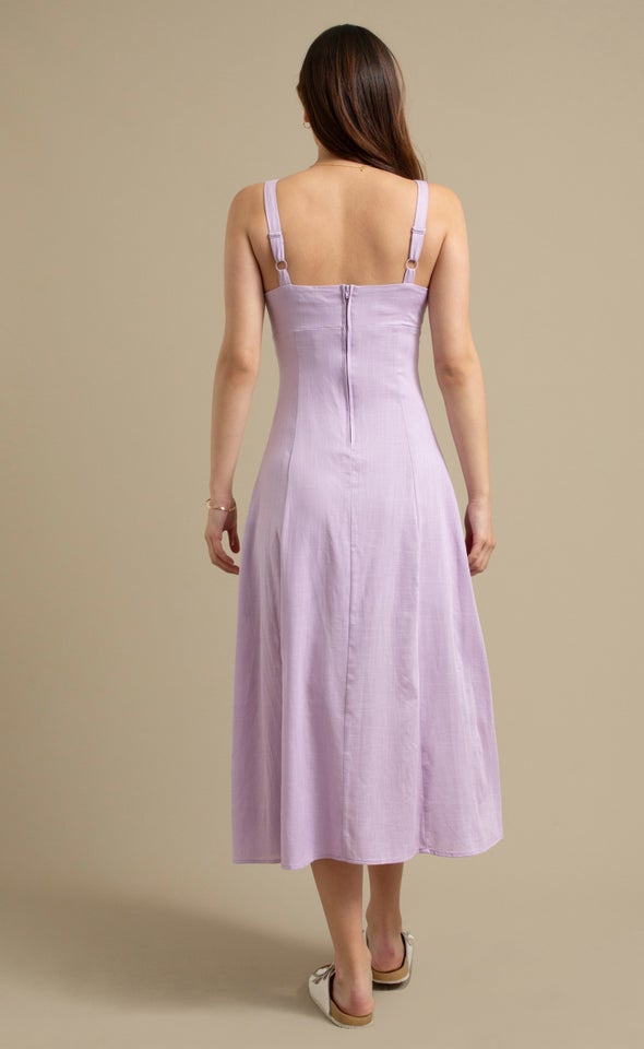 Linen Look Sweetheart  Midi Dress Lilac