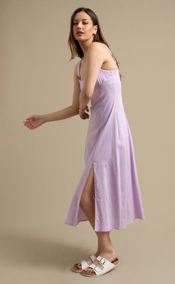 Linen Look Sweetheart  Midi Dress Lilac