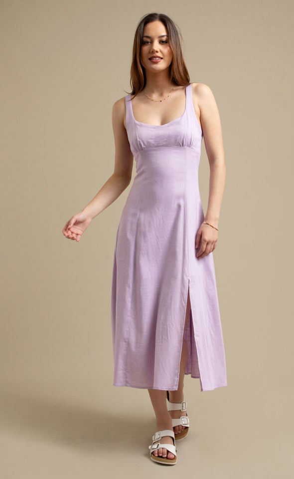 Linen Look Sweetheart  Midi Dress Lilac