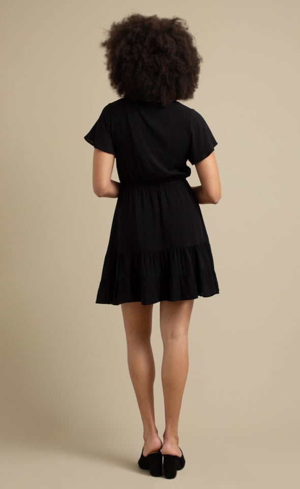 Linen Look Tier Skirt Dress Black