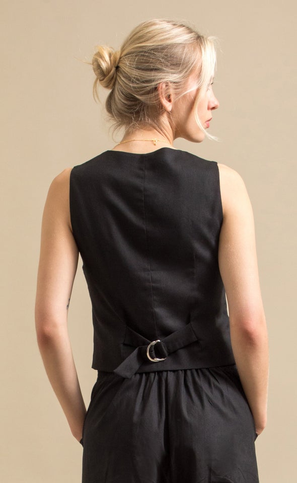 Linen Look Waistcoat Black