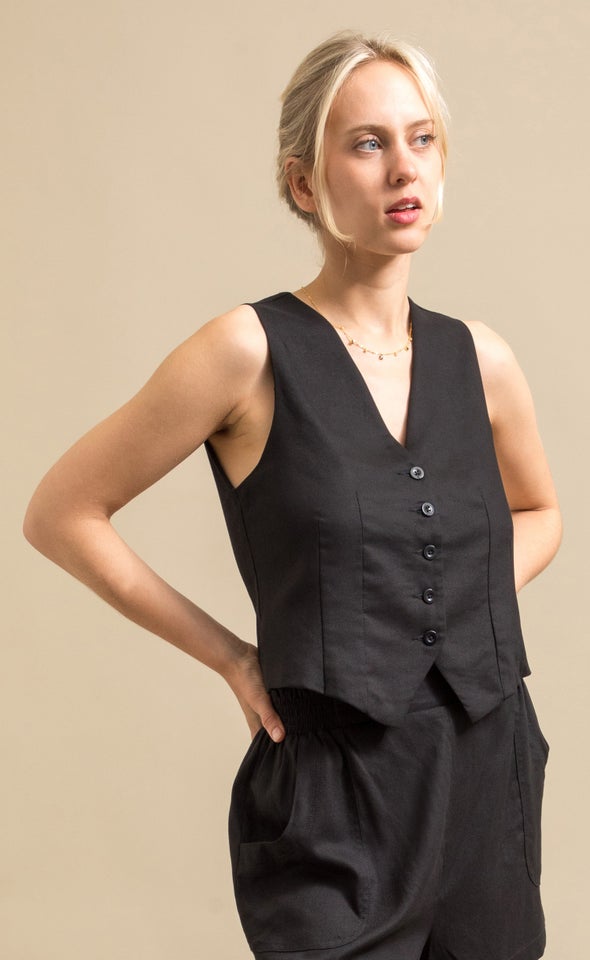 Linen Look Waistcoat Black