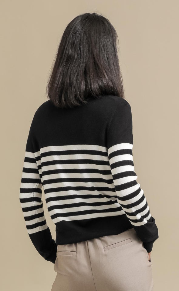 Long Sleeve Striped Sweater Blk/white