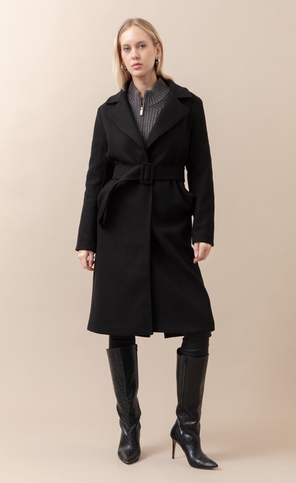 Longline Belted Coat Black