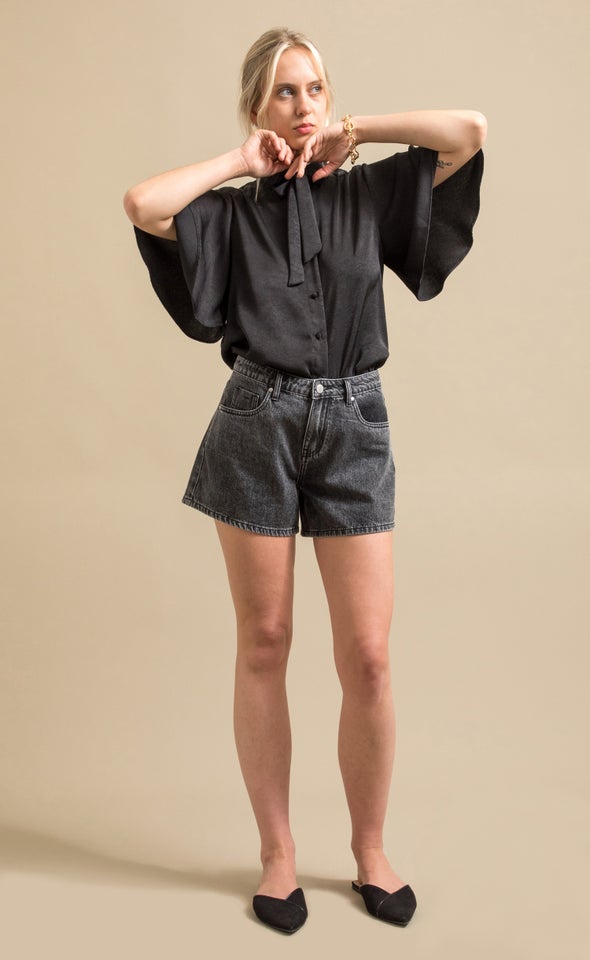 Low Rise Black Denim Short Black