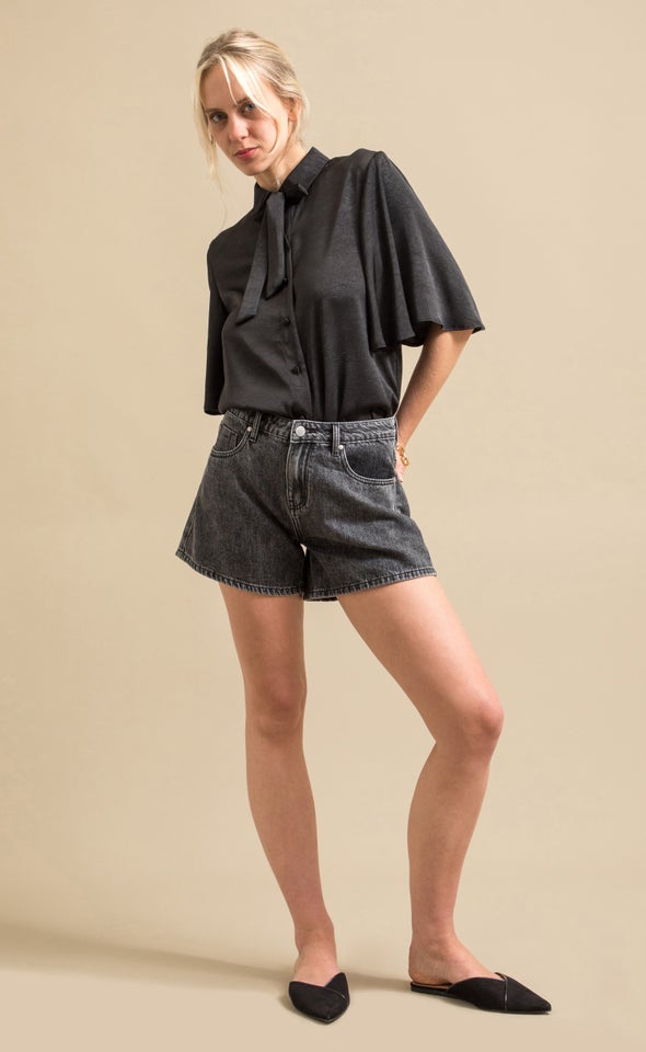 Low Rise Black Denim Short Black