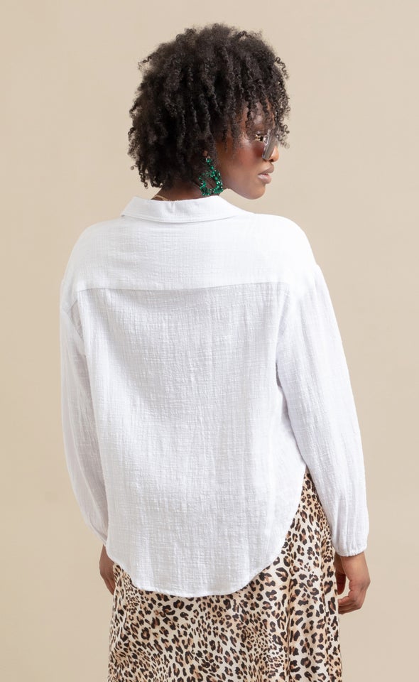 LS Shaped Hem Shirt White