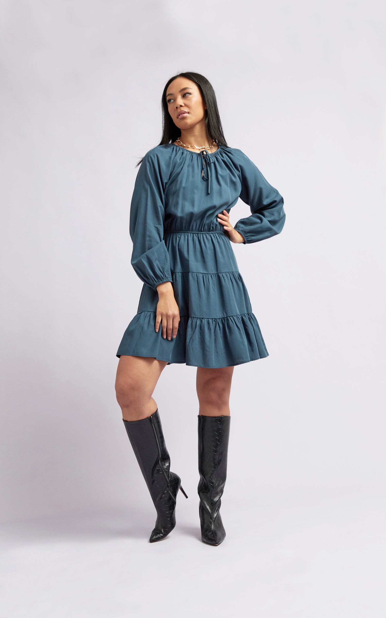 Tie neck shirt store dress