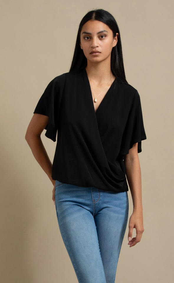 Matte Satin Cross Front Top Black