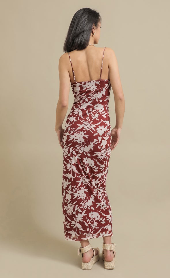 Mesh Cowl Maxi Maroon/floral