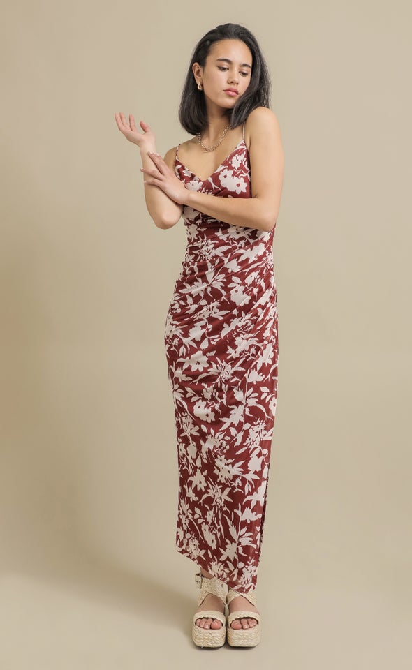 Mesh Cowl Maxi Maroon/floral