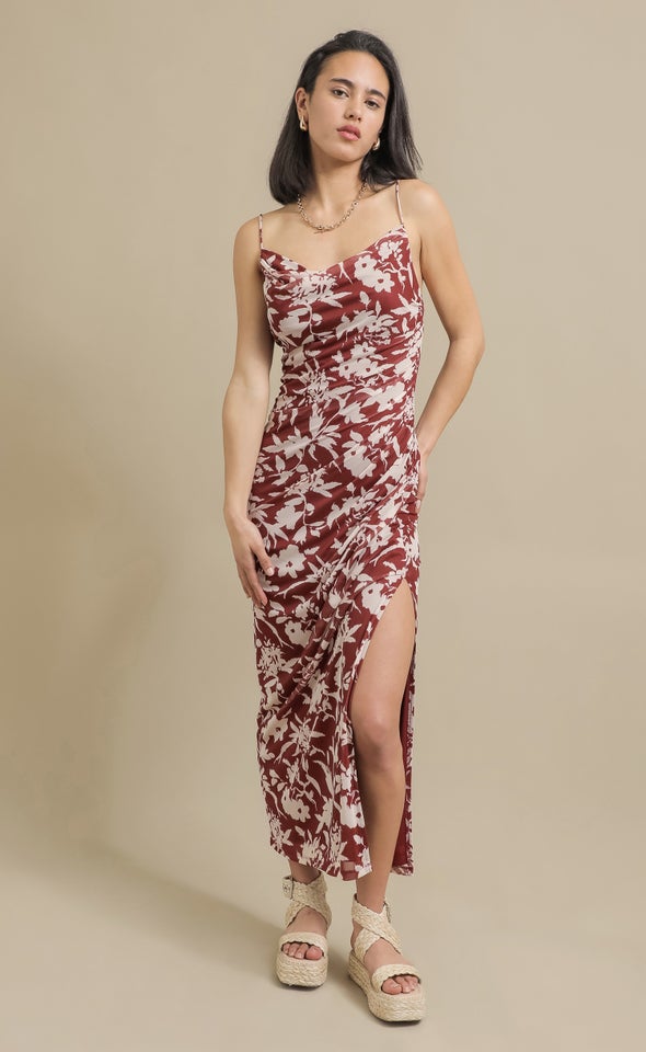 Mesh Cowl Maxi Maroon/floral