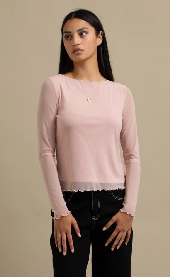 Mesh LS Boat Neck Top Blush