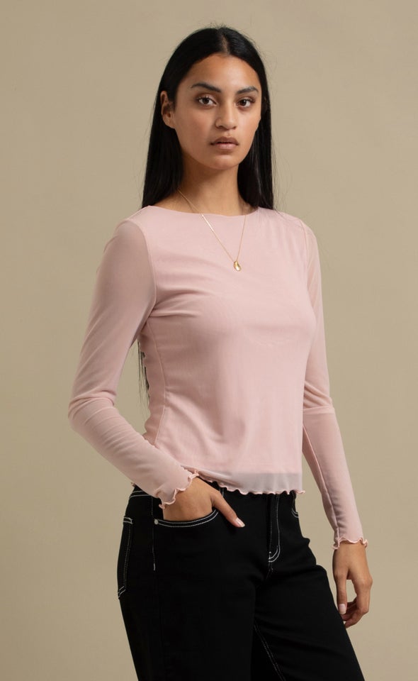 Mesh LS Boat Neck Top Blush