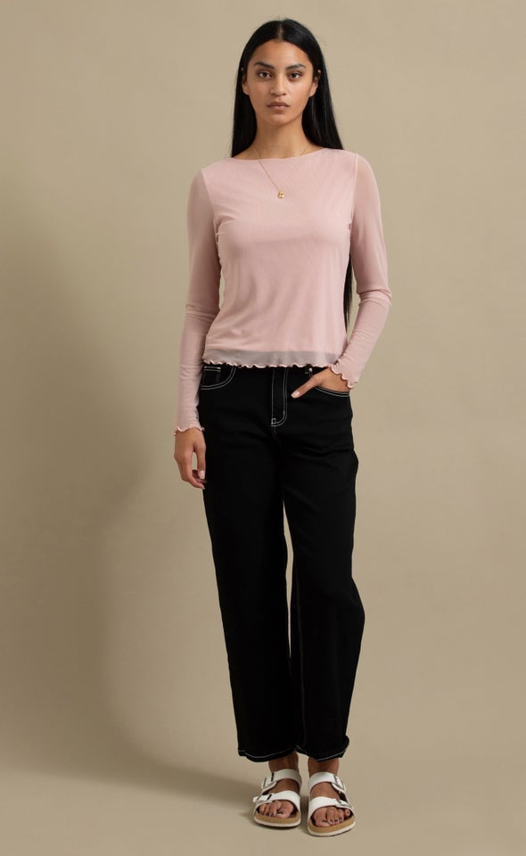 Mesh LS Boat Neck Top Blush