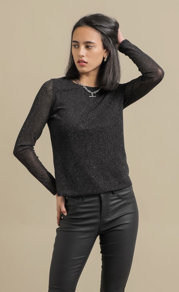 Mesh Lurex LS Top Black/silver