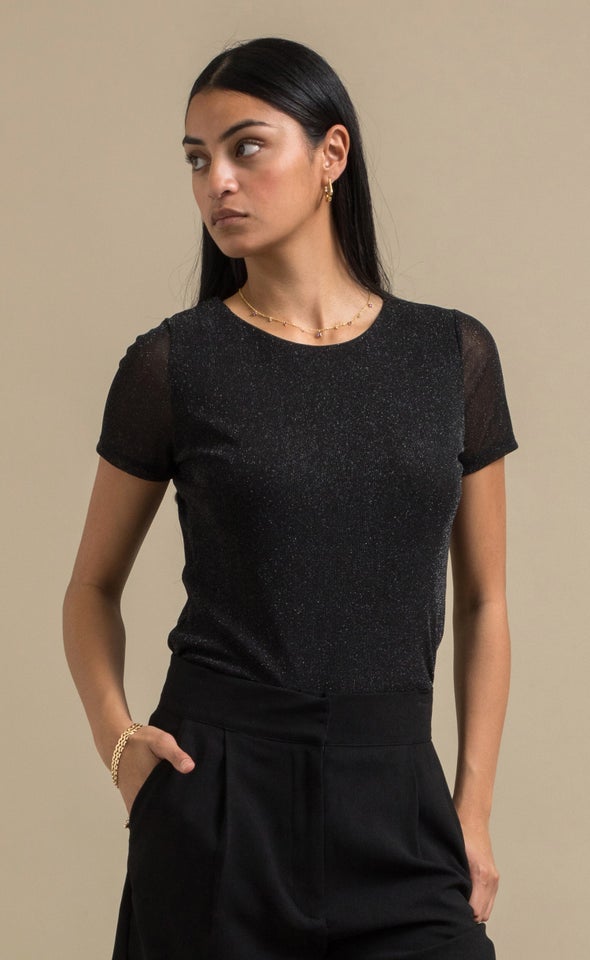 Mesh Lurex SS Top Black/silver