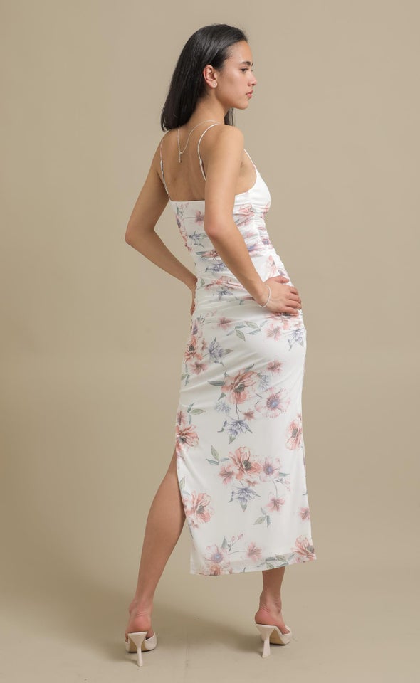 Mesh Ruched Maxi Cream/blush Floral