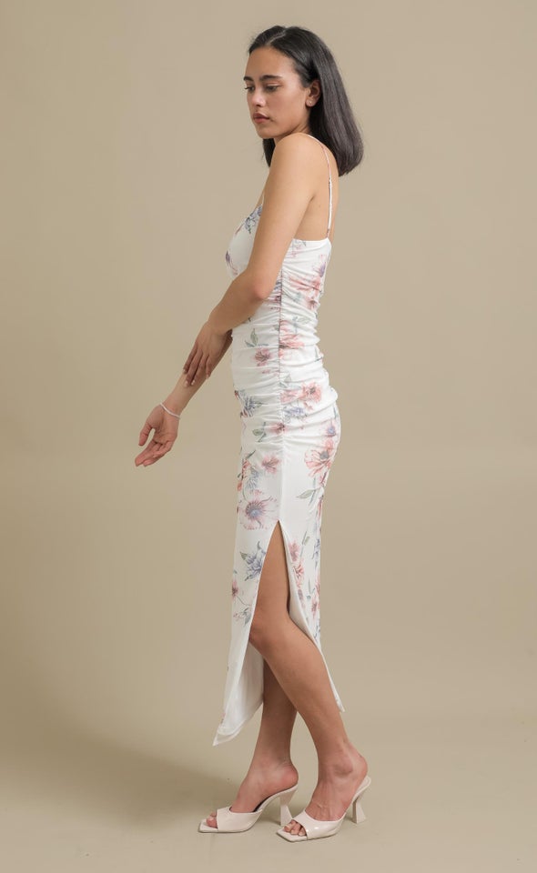 Mesh Ruched Maxi Cream/blush Floral