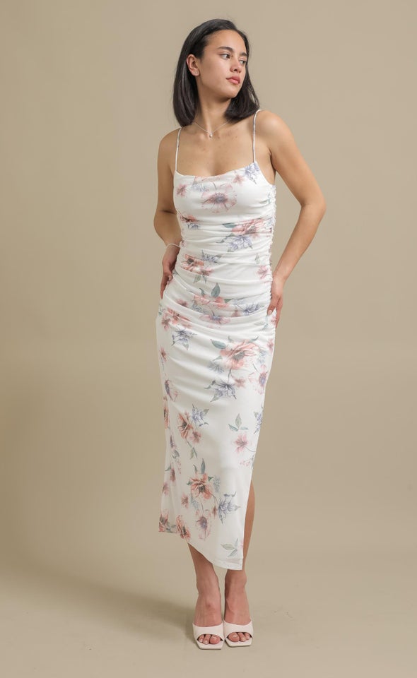 Mesh Ruched Maxi Cream/blush Floral