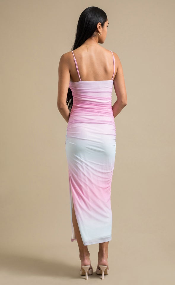 Mesh Ruched Maxi Ombre Pastel