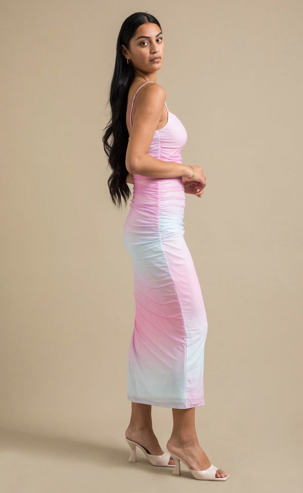 Mesh Ruched Maxi Ombre Pastel