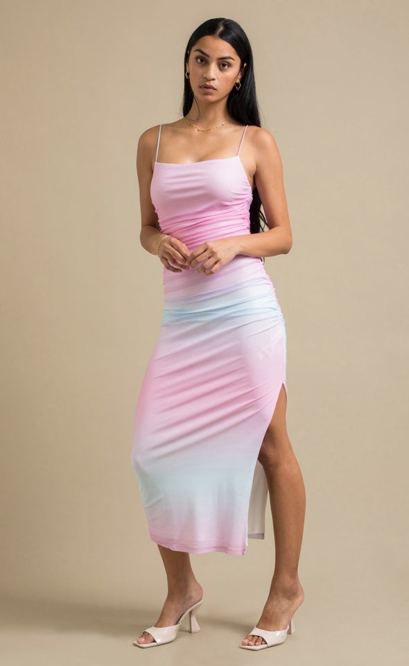 Mesh Ruched Maxi Ombre Pastel