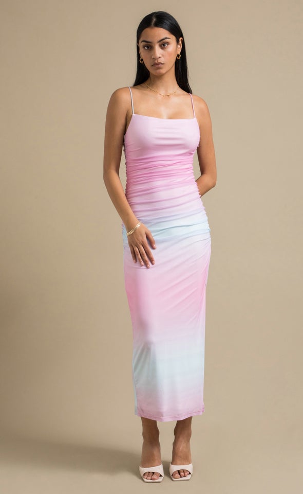 Mesh Ruched Maxi Ombre Pastel